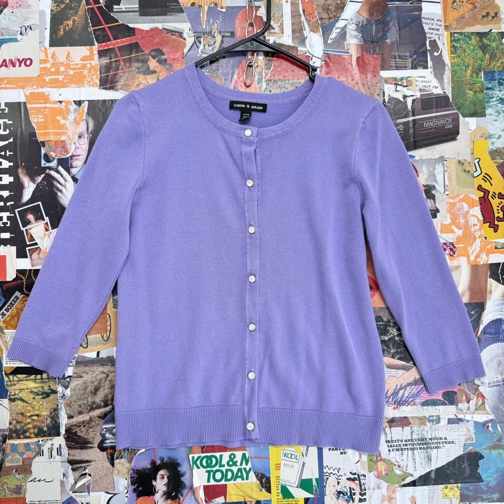 Cable Gauge Lavender Purple Button‎ Up Cardigan Sweater Size S